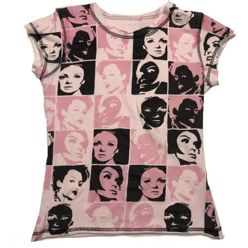 Women Vintage T-shirt Y2K Aesthetic Face Portrait Graphic T-shirt Harajuku Tie Dye Summer Sweats Gothic Streetwear