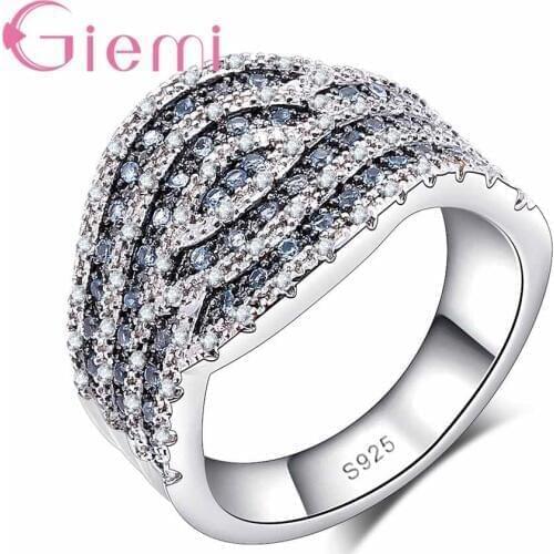 Top 925 Sterling Silver Jewelry for Women Wide Wedding Rings Inlaid Full Clear Wide Crystal Hot CZ Zircon Bijoux