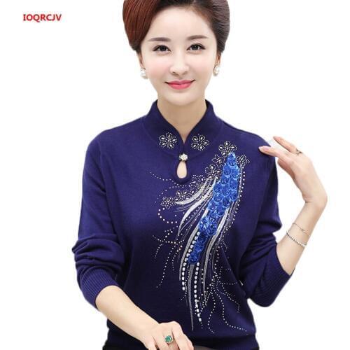 Womens Cashmere Sweater Autumn Winter Middle-aged Mothers Bottoming Shirt Large Size Womens Pullovers Wool Sweater Coat W1084