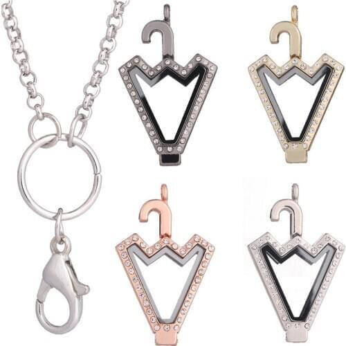 10pcs/lot Rhinestone Umbrella Shaped Memory Glass Living Floating Locket Pendant Necklaces Women Best Gift Jewelry Accessories