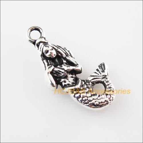 18Pcs Tibetan Silver Color Beautiful Mermaid Charms Pendants 12x22.5mm