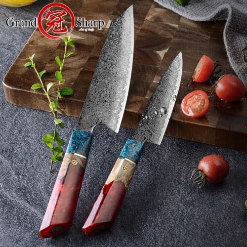 2 Pcs Damascus Chef Knife Set Japanese Kitchen Knives Gyuto Petty Cooking Tool 67 Layers Damascus Steel Premium Cookware Cutlery