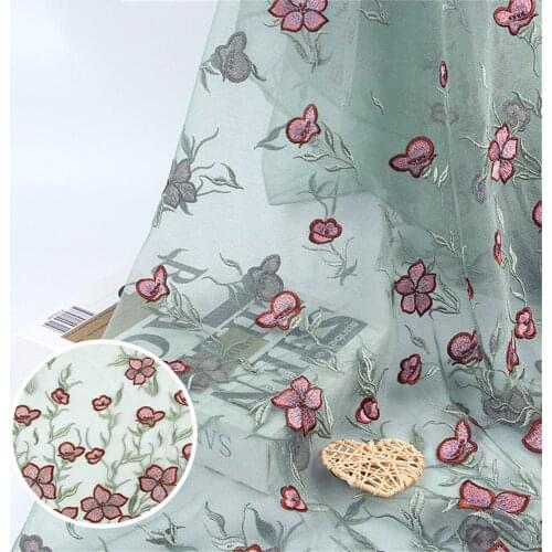 2yards/Pack Green Embroidery Flower Mesh Lace Fabric DIY Lady Dress Curtain Decoration Net Gauze V2828