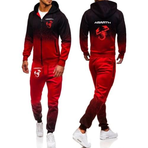 2021 Hoodies Men Abarth Car Logo Print Casual Harajuku Gradient color Hooded Fleece zipper Jacket Sweatshirt Sweatpants Suit