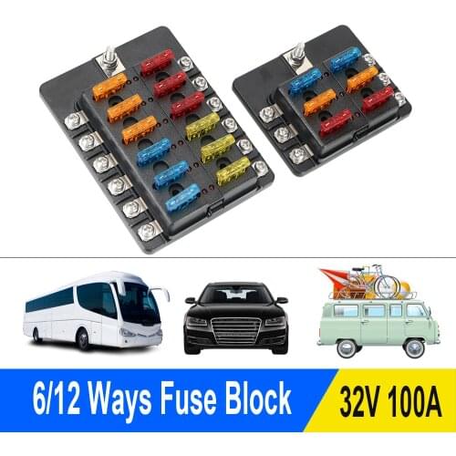 32V 100A Fuse Box Holder 6 Ways 12 Ways Blade Fuse Block M5 Stud With LED Indicator Light For Auto Car Marine Circuit insurance
