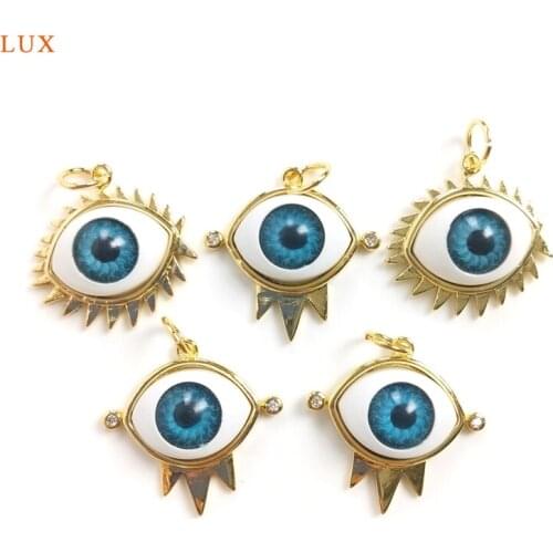 5pcs Blue Evil Eye Round Pendant Necklaces For Women Jewelry Gold Brass Plate Turkish Evil Eye Talisman Charms Pendant Necklace
