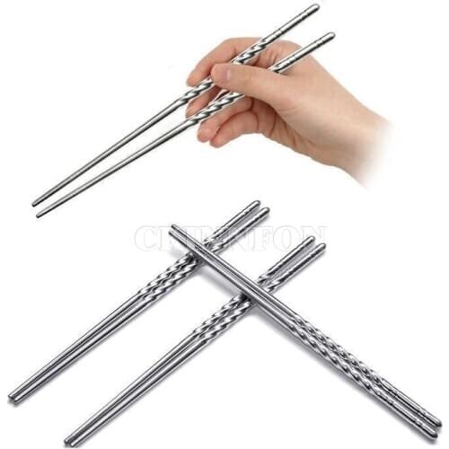 500Pair/Lot Stainless Steel Chopsticks Anti-skip Thread Silver