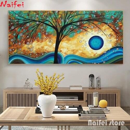Abstract Tree Sunset Wave Landscape 5D Diy Diamond Painting Full Drill Rhinestone Embroidery Mosaic Wall Art Kit Home Decor