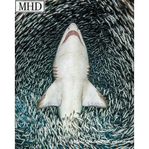 Round drill 5d diy diamond painting shark eating small fish cross stitch new arrival diamond embroidery animal 3D mosaic 50x65cm