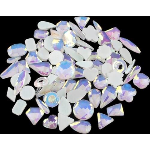 Mocha White Mix shape Flat back Rhinestones 100Pcs Crystal Glass Stones for DIY Nails art Decoration