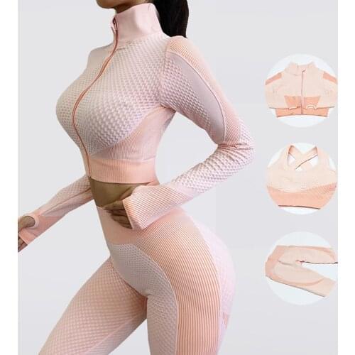 Seamless Yoga Set Tracksuit Women Long Sleeve Zipper Sportwear Gym Leggings Sport Fitness Clothing Workout Clothes For Women