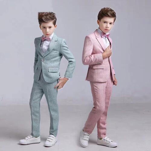 Shinny Blue One Buttons Boy Suits Notch Lapel Children costume wedding Party Tuxedos boys blazer (jacket+pant)
