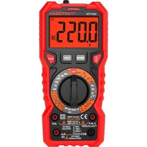HABOTEST HT118C HT118A Digital Multimeter 6000 counts Auto Ranging AC/DC voltage meter NCV Tester with LCD Backlight Flashlight