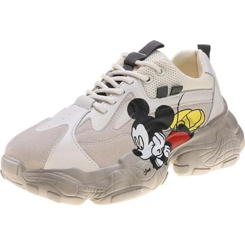 Disney children shoes Mickey Mouse Minnie boys and girls new breathable ins casual thick-soled breathable sneakers for kids