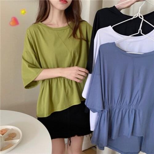 Design doll shirt large size short-sleeved T-shirt womens summer loose and irregular slimming top trendy base shirt Womens