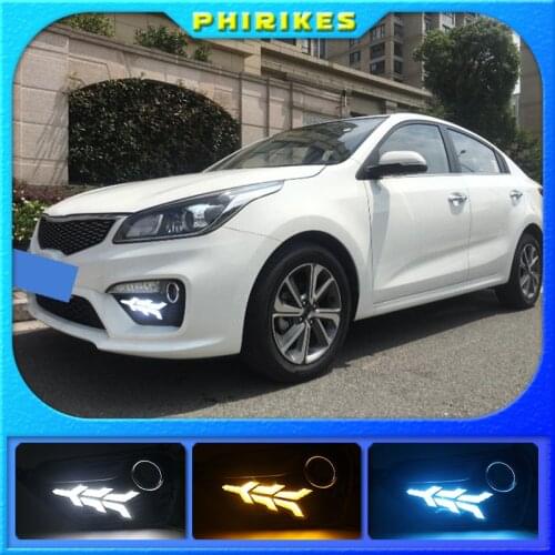 2pcs For KIA K2 RIO 2016-2017 LED DRL lights Daytime Running Light Daylight yellow Signal fog lamp Styling lights