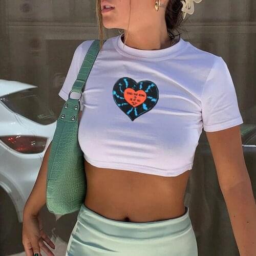 Chic Heart Graphic Tee Shirt Women Summer Round Neck Short Sleeve Cotton Soft Tshirt Tops Vintage Women Streetwear T Shirt 2021