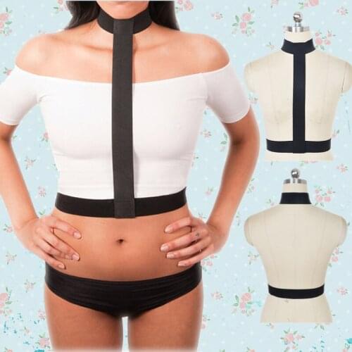 Punk gothic black Thick lines Nurse Erotic Costume Sexual Bdsm Women Cross Body Harness Goth Lingerie Bra Harness goth dress