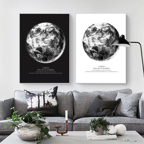 Earth Canvas Painting Wall Art Black White Posters Astronomical Galaxy Space Planet Art Prints Boys Home Education Room Decor