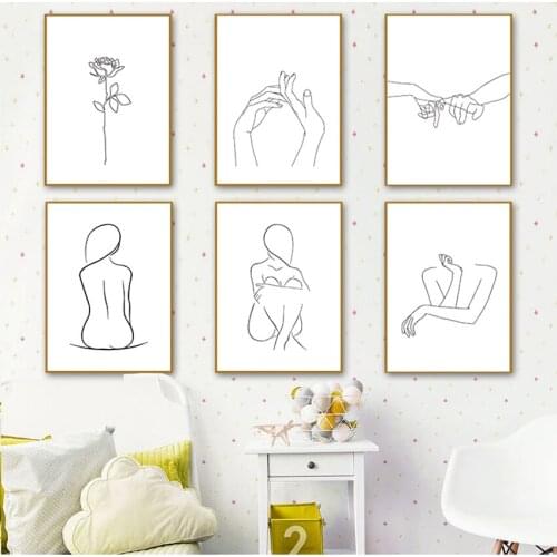 Art Yellow Girl Wall Picture Bedroom Home Decor Single Abstract Women Line Drawing Nordic Poster&Prints Modern Canvas Painting