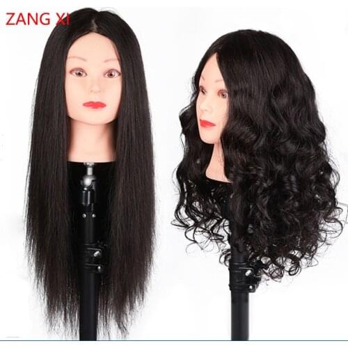 26" Black Long Hair Tete Mannequin 85% Real Hair Professional For Curl Iron Straighten Practise Hairstyle Nice Mannequin Head