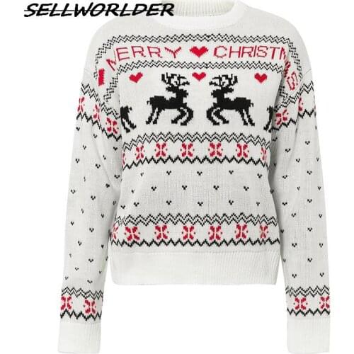 O-neck Fashion Christmas Sweaters Women long Sleeve Autumn Winter Deer Print knitted female Pullover Chic Ladies Sweater