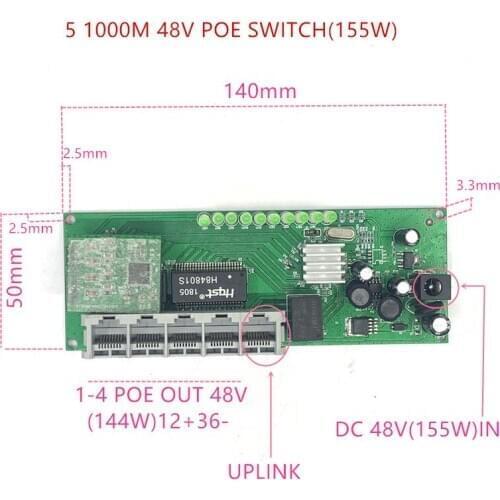 5 port mini poe Gigabit switch module 48V2A3A 96w-144w 3 port 10/100/1000M switch module PCBA Motherboard RJ45 POE switch