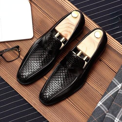 2021 Winter Shoes Italy Flat Mens Loafer Genuine Leather Black Slip On Men Dress Shoes Designer Wedding Formal Shoes Size 44