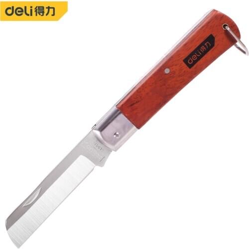 Deli Electrician Knife Wire Stripper Knife Folding Straight Blade Knife Wood Handle Fruit Stripper Knife Hand Tools Cuchillos
