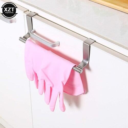 Stainless Steel Over Door Towel Stand Rack StorageBathroom Kitchen Cupboard Universal Door Hanging Sundries Shelf Organizer