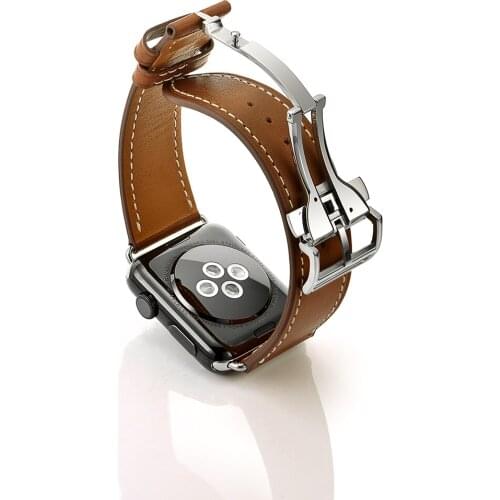 OTMENG Watch Band 38mm 40mm 42mm 44mm Suitable for Apple iWatch Apple Watch Folding Buckle Strap Leather Cowhide Watch Strap