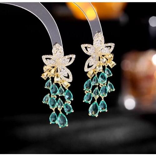 Micro inlay zircon earrings female temperament popular gold-plated copper fine needles luxury flowers everyday earrings