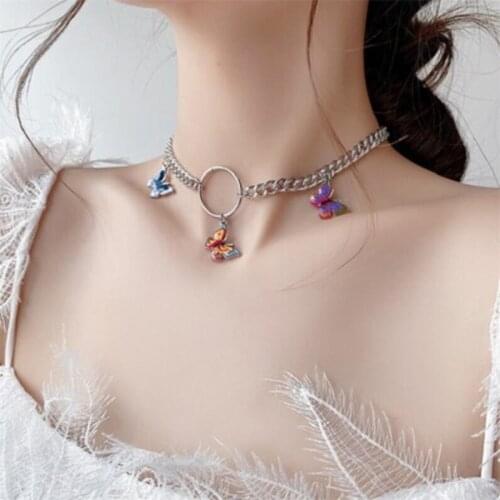 Cute Silver Color Butterfly Choker Necklace For Women Silver Color Colorful Resin Butterfly Chain Necklaces 2021NEW Jewelry