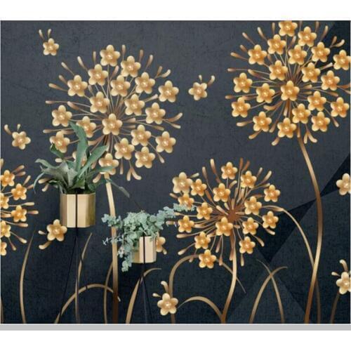 Modern abstract golden dandelion 3d wallpaper papel de parede,living room TV sofa wall bedroom wall papers home decor mural