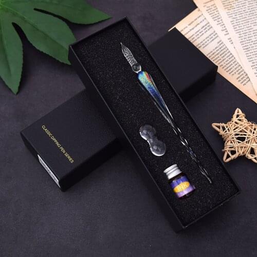 Glass Pen Starry Sky Set Dip Pen Stationery Gift Box Pen Color Ink Dip Pen Christmas Pen Gift Transparent Pen
