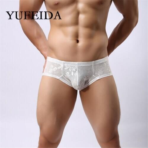 YUFEIDA Mens Underwear Boxer Shorts Low Waist U Convex Pouch Lace Boxers Trunks Sexy Men Underpants Cueca Masculina Panties