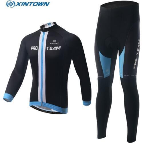 XINTOWN riding uniforms long-sleeved suits bike Jersey suit fleece wind protection warm Clothing underwear leader of the black