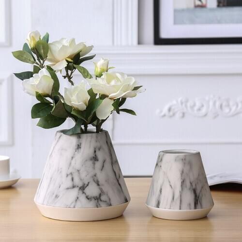 Marble Textured Flower Vase Ceramic Tabletop Vase Cone Shape Marble Pattern