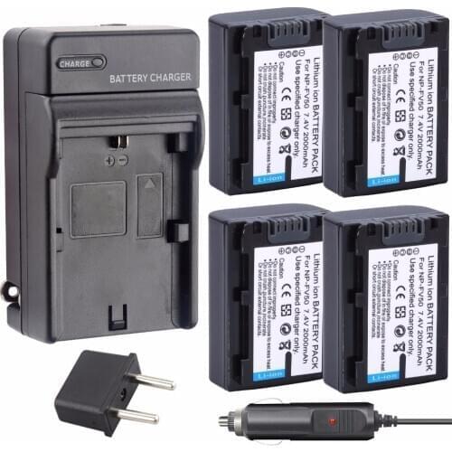 4Pcs PROBTY NP-FV50 NP FV50 Battery + DC Charger kit For SONY HDR XR550E XR350E CX550E CX350E CX150E DCR SR68E SX83E SX63E SX43E
