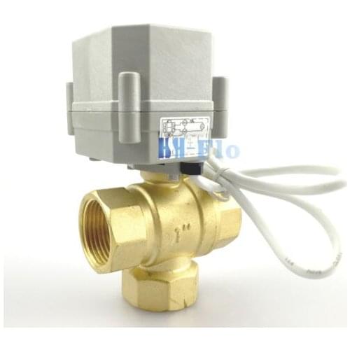 1/2" to 1" 3 Way T Port Brass Motorized Ball Valve,NPT/BSP Electrical Ball Valve