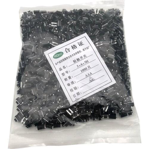 1000pcs/lot Touch switch 3*6*5 black SMD 2pin 3X6X5H 2P micro key switch automobile remote control switch