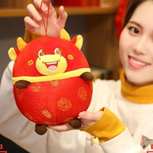 2021 Tang Suit Calf Mascot Cow Plush Doll Soft Toy New Year Party Decor Gift For Children Girls Birthday New Year Gifts