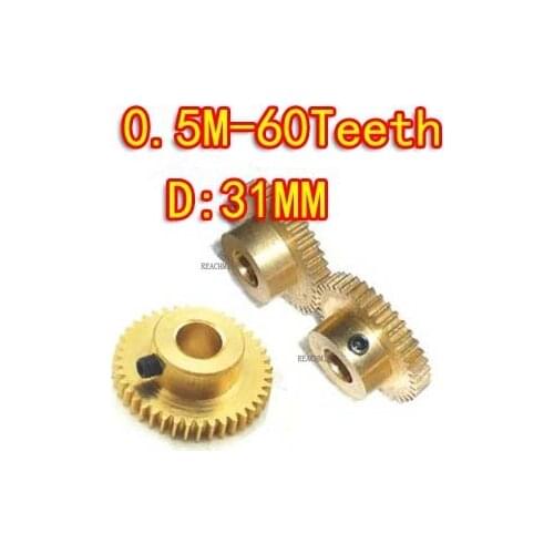 3PCS 0.5M-60Teeth Convex brass copper precision micro motor convex gear--hole d:5mm