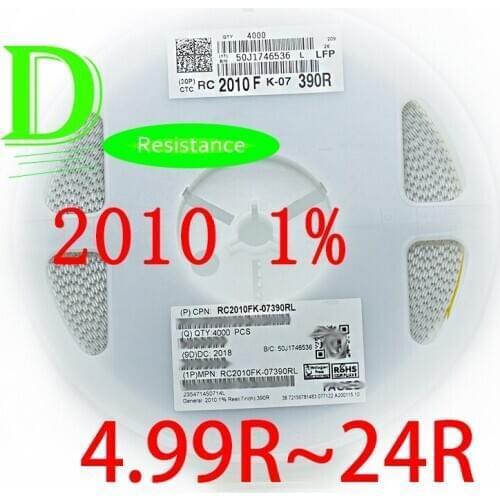 50PCS SMD Resistor 2010 1% RC2010FK-07 Series 4.99R 5.1R 5.6R 6.2R 6.8R 7.5R 8.2R 9.1R 10R 11R 12R 13R 15R 16R 18R 20R 22R 24R