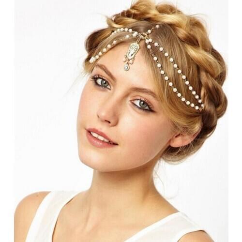 Bohemian Tassel Crown Pearl Bead Hair Accessory Forehead Head Chain Headpiece Jewelry Rhinestone Headband For Women