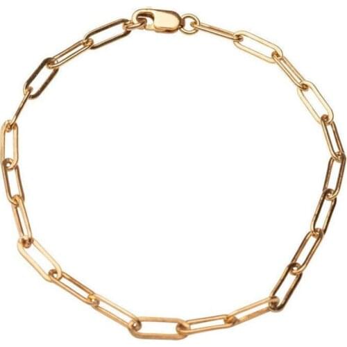 Gold Color Paperclip Chain Bracelet for Women and Teen Girls, 7” Rectangle Link Bracelets, Waterproof and Never Tarnish