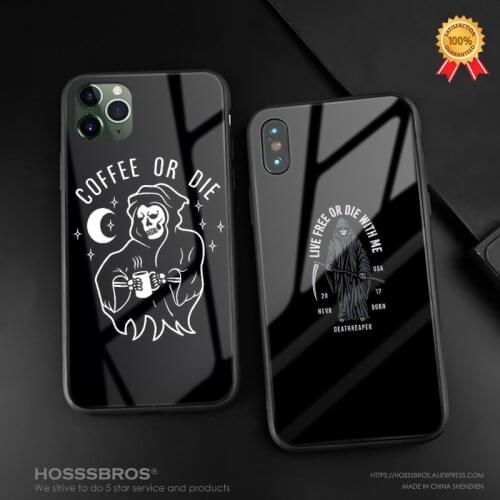Black style Aesthetics skull Soft silicone glass Phone Case Cover Shell for iPhone SE 6 6s 7 8 Plus X XR XS 11 12 mini Pro max