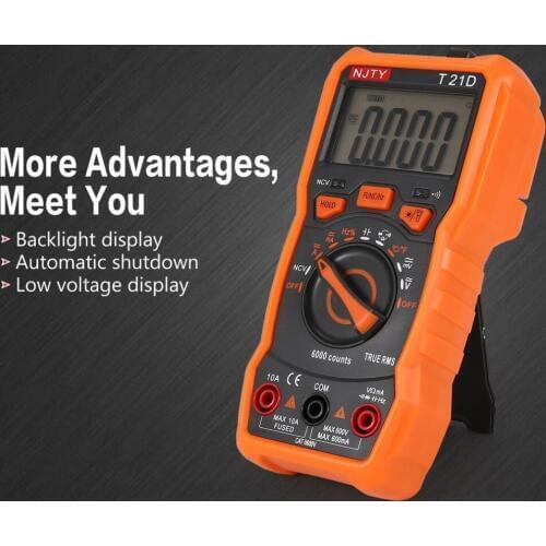 Digital Multimeter NJTY T21D DC/AC Voltage Current Meter Handheld Ammeter Ohm Diode NCV Tester 6000 Counts Multitester