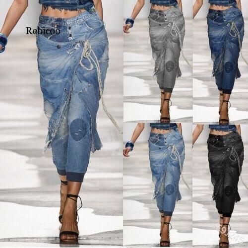 Jeans Woman 2020 New Fashion Personality Broken Hole Washed Bleached Vintage Low Waist Plus Size Pencil Pants