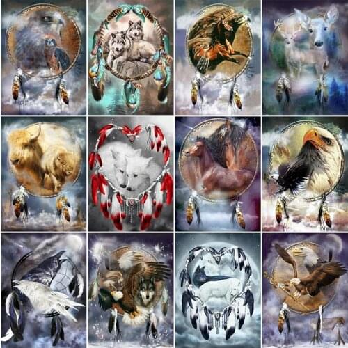 Evershine Full Square Round Diamond Painting Dreamcatcher Animal Diamond Embroidery Wolf New Arrival Horse Mosaic Rhinestone Art